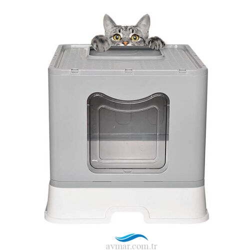 Çekmeceli Büyük Boy Kedi Tuvaleti Üst Pencereli - Sagoo