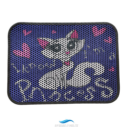 Elekli Desenli Kedi Tuvalet Önü Paspası Renk2 - Sagoo