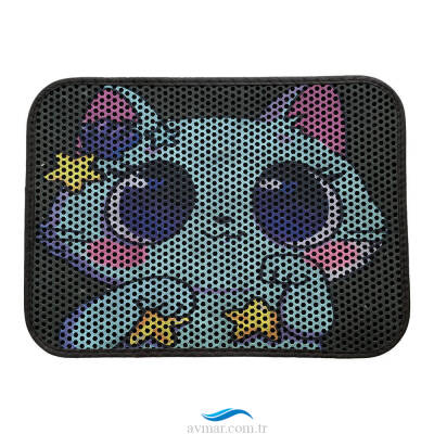 Elekli Desenli Kedi Tuvalet Önü Paspası Renk4 - 1