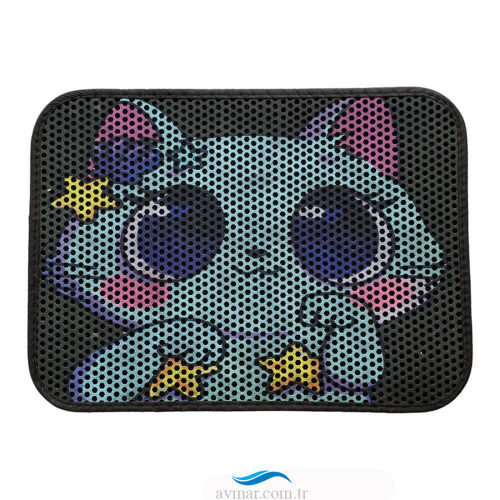 Elekli Desenli Kedi Tuvalet Önü Paspası Renk4