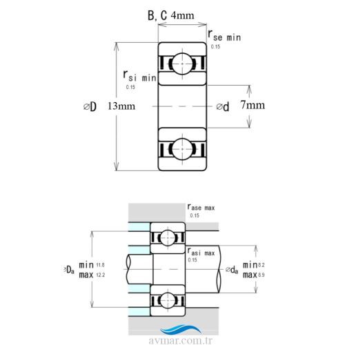Ezo Smr 137 ZZ Minyatür Rulman 7x13x4 - 3