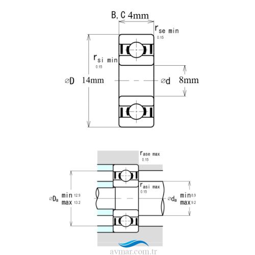 Ezo Smr 148 ZZ Minyatür Rulman 8x14x4 - 3