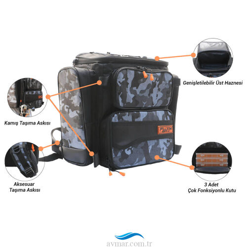 Fujin Black Camo Back Pack - Balıkçı Sırt Çantası - 3