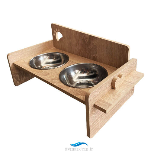 Kedi Köpek Ahşap Çiftli Mama Su kabı Model 1 - Sagoo