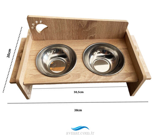 Kedi Köpek Ahşap Çiftli Mama Su kabı Model 1 - Sagoo (1)