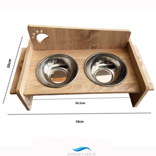 Kedi Köpek Ahşap Çiftli Mama Su kabı Model 1 - 2