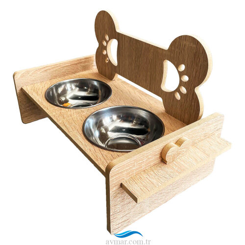 Kedi Köpek Ahşap Çiftli Mama Su kabı Model 2 - Sagoo