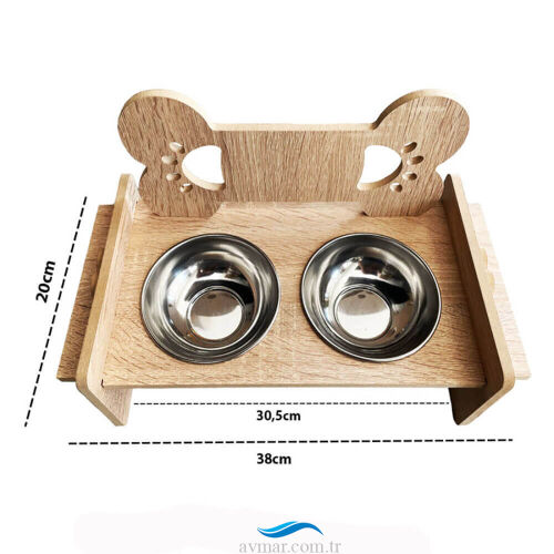 Kedi Köpek Ahşap Çiftli Mama Su kabı Model 2 (1)