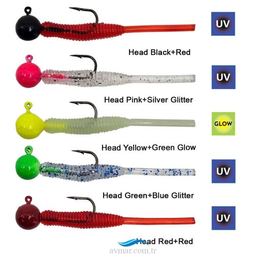 Kendo Hook Worm Jighead+Lrf Silikonu 2gr+4.5cm 5 Adet