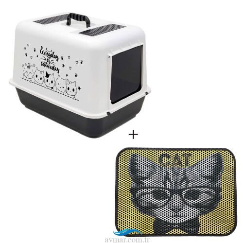 Lüx Kapalı Kedi Tuvaleti Desenli Kedi Tuvaleti Önü Paspası Model 1 - Sagoo