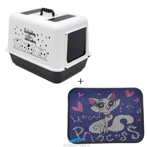 Lüx Kapalı Kedi Tuvaleti Desenli Kedi Tuvaleti Önü Paspası Model 2 - Sagoo