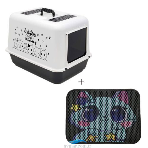 Lüx Kapalı Kedi Tuvaleti Desenli Kedi Tuvaleti Önü Paspası Model 4