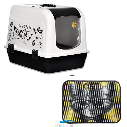 Maxi Kapalı Kedi Tuvaleti Desenli Kedi Tuvalet Önü Paspası Model 1