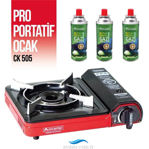Orcamp Tekli Portatif Kamp Ocağı Gaz Stop Emniyetli 3 Adet Kartuş - Orcamp