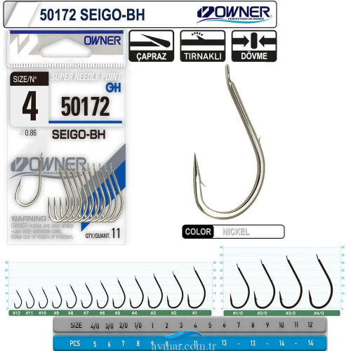 Owner 50172 Seigo-Bh Beyaz Tırnaklı Olta İğnesi - Owner