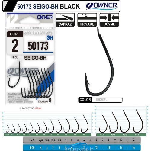 Owner 50173 Seigo-Bh Siyah Tırnaklı Olta İğnesi