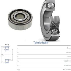 SKF 608 ZZ C3 Minyatür Rulman 8x22x7mm - 2