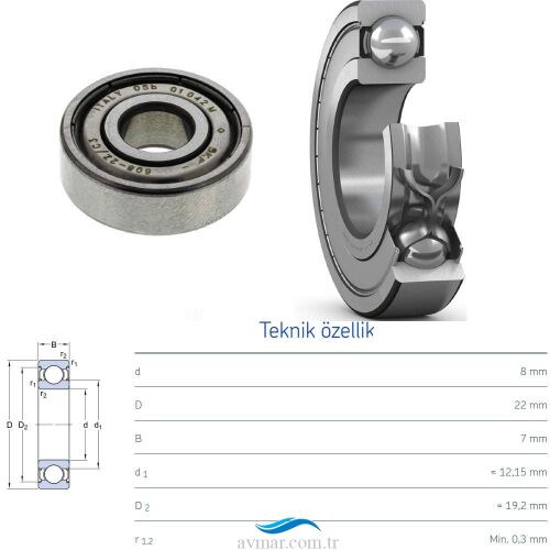 SKF 608 ZZ C3 Minyatür Rulman 8x22x7mm (1)